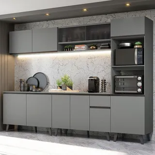 ArmĂĄrio De Cozinha Completa 300cm Cinza Madesa Nice 02 ArmĂĄrio De Cozinha Completa 300cm Cinza Madesa Nice 02
