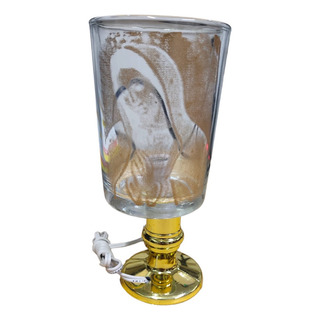 Lampara Veladora Vaso Cristal Imagen Virgen Con Foco Flama Lampara Veladora Vaso Cristal Imagen Virgen Con Foco Flama