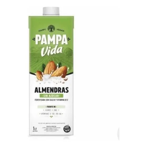 Leche De Almendra Pampa Vida Sin Azucar 1 Litro X 8 Unidades