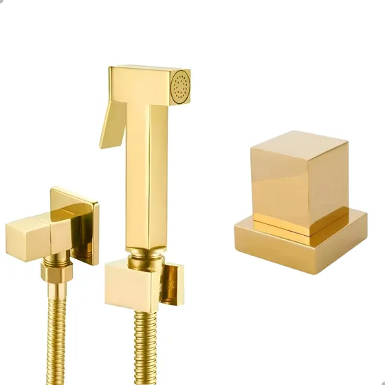 Kit Ducha Higiênica Dourada + Acabamento De Registro P/deca
