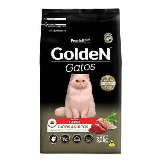 Ração Golden Gatos Adultos Sabor Carne 3kg