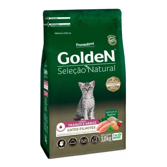 Ração Seca Golden Gatos Filhotes Frango 3kg 32% Proteína