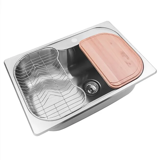 Bacha Cocina Johnson Luxor Si71 + Tabla Madera + Secaplatos