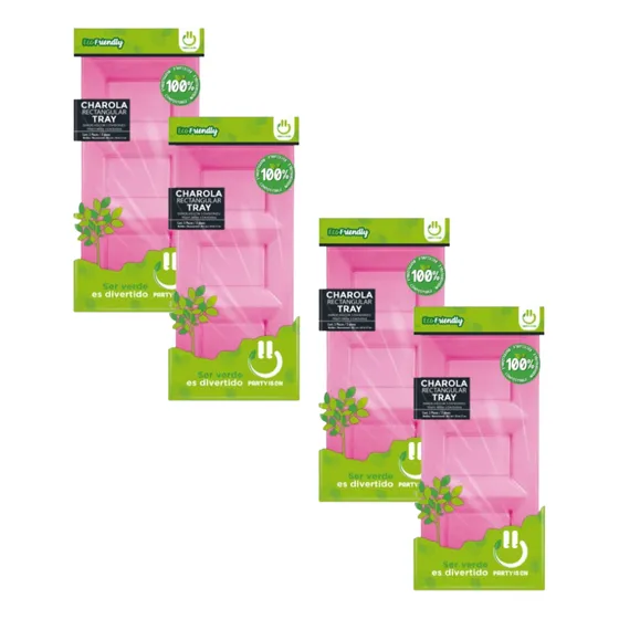 12 Charola Botanera Rectangular 3 Divisiones Desechable Color Rosa