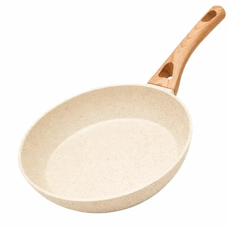 Frigideira De Cerâmica Com Cabo De Madeira Para Indução E Gás, 20 Cm, Creme