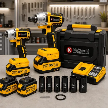 Foto de Kit 2 Chave Impacto 1/2 E 3/4 Knakasaki Pneumática C/ Maleta Azul 127/220v 50/60 Hz