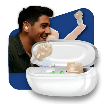 Kit C/ 2 Mini Amplificador Auditivo Recarregável Magnético Bege