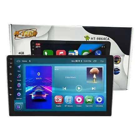 Central Multimidia H-tech Ht-9864ca 9pol 4gb 64gb Octacore Carplay E Android Qled Preto