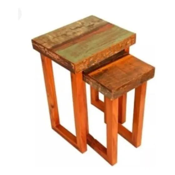 Conjunto Mesa Lateral Modelo Ninho Em Madeira Demolição