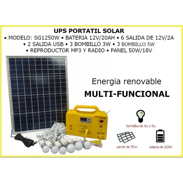 Ups Portatil 50w Con Panel Solar Radio Fm Y Reproductor Mp3