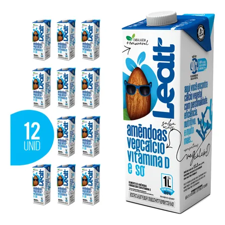 Kit 12 Bebida Vegetal De Amêndoas Leatt 1l Sem Açúcar