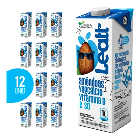 Kit 12 Bebida Vegetal De Amêndoas Leatt 1l Sem Açúcar