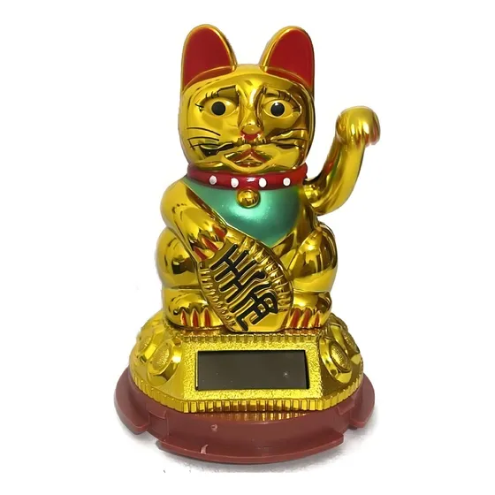 Maneki Neko O Gato Da Sorte Japonês Movido Energia Solar 9cm Cor Dourado