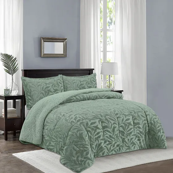 Cubrecama Doral 2 Plazas Outboss Deluxe Con Sherpa Verde D1 Hojas