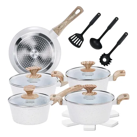 Jogo De Panelas Cerâmica Antiaderente 13 Peças Indução Gas Baunilha