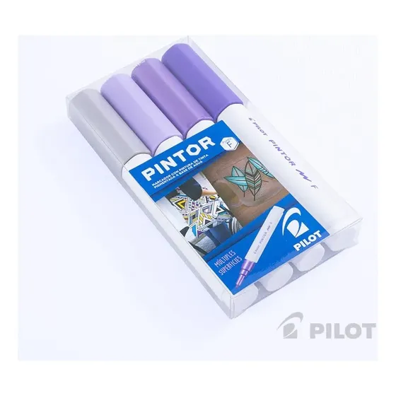Set Pintor Fino 4 Plateado, Violeta Pastel, Violeta, Violeta