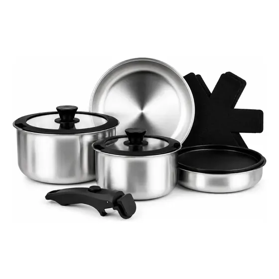Juego Ollas Y Sartenes Baum Bateria Cocina Acero Inoxidable 10 Piezas Apilable