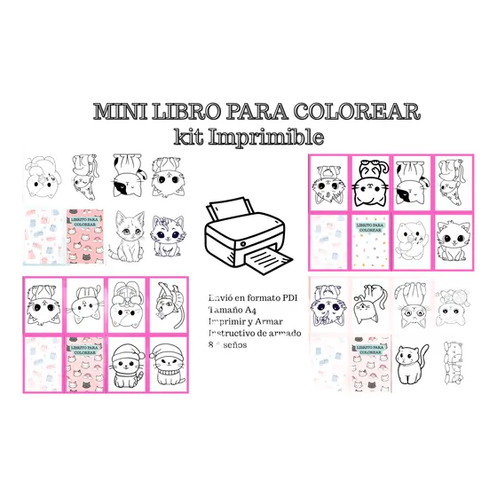Mini Librito Para Colorear Imprimible Digital Gatitos 8 Pag