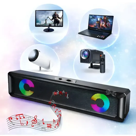 Home Teather Soundbar Som Com Cabo P2 Pc Notebook Led Rgb Projetor Desktop Tv Knup