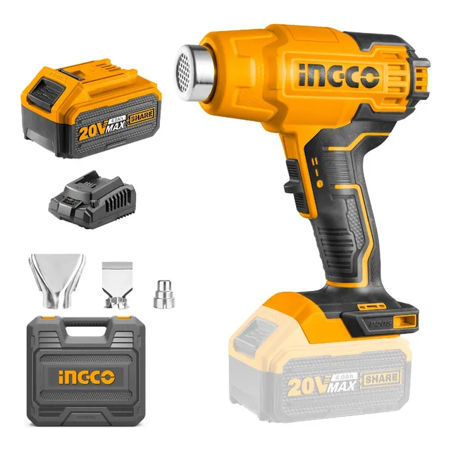 Pistola De Calor Inalámbrica 20v 2 Niveles Batería Y Cargador Ingco UHGLI20025