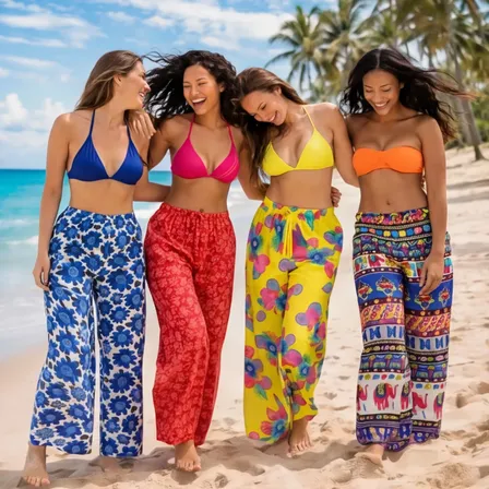 Kit 10 Calças Saída De Praia Feminina Transparente Verão Multicolorido Florido Tamanho Único