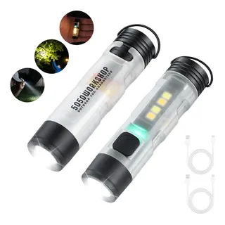 2 Mini Lámpara Led Linterna Recargable Sombrero De Clip Luz Ámbar Blanco