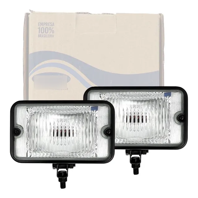 2 Farol De Milha Retangular Universal Lente Vidro Estriada