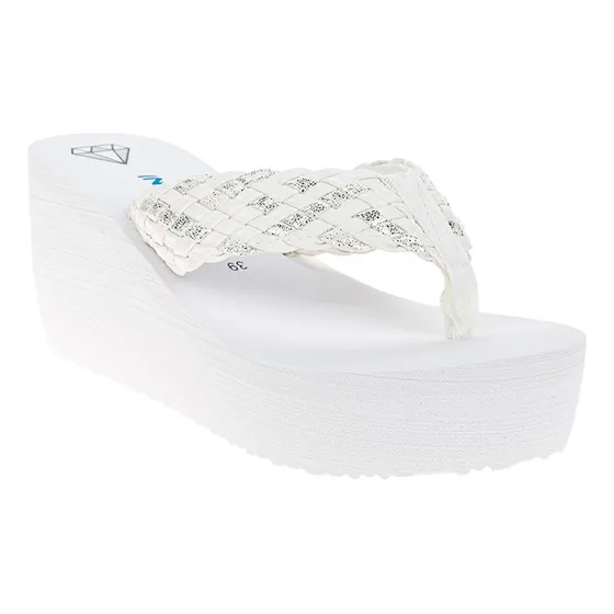 Index Sandalia Plataforma Blancas Con Plateado N°38