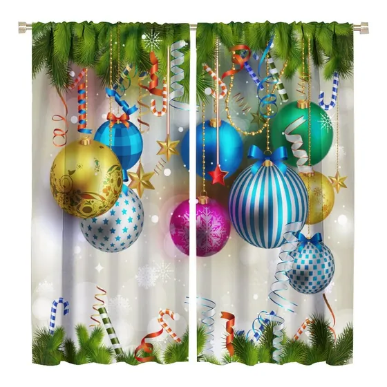 Cortina Opaca De Navidad, Cortinas De Ventana De Feliz Bolas