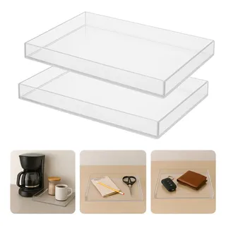2 Bandejas Transparente Decoração Lavabo Banheiro Cosméticos Transpa