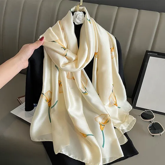 Cachecol Echarpe Lenço Seda Feminino Xale Luxo Folha F62