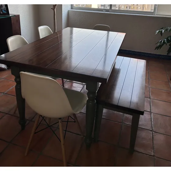 Comedor Tipo Granja Para 6 Personas, 4 Sillas Eases Y Banco