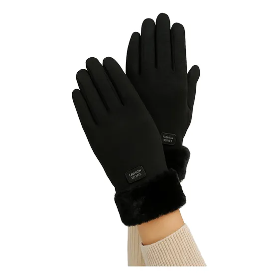 Guantes Mujer Invierno Táctil Polar Peluche Frizados Moda Negro