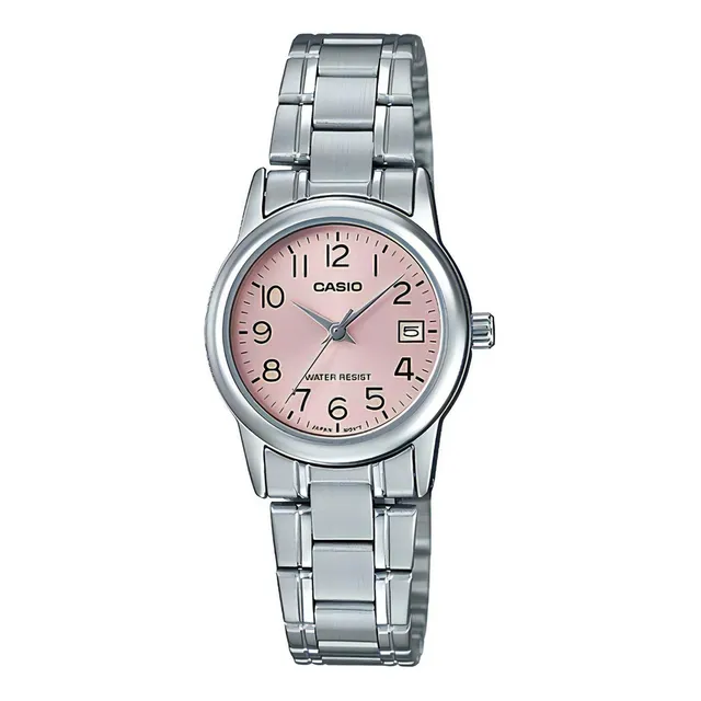 Reloj Mujer Casio Ltp-v002d-4b Análogo / Color De La Correa Plateado Color Del Bisel Plateado Color Del Fondo Rosa