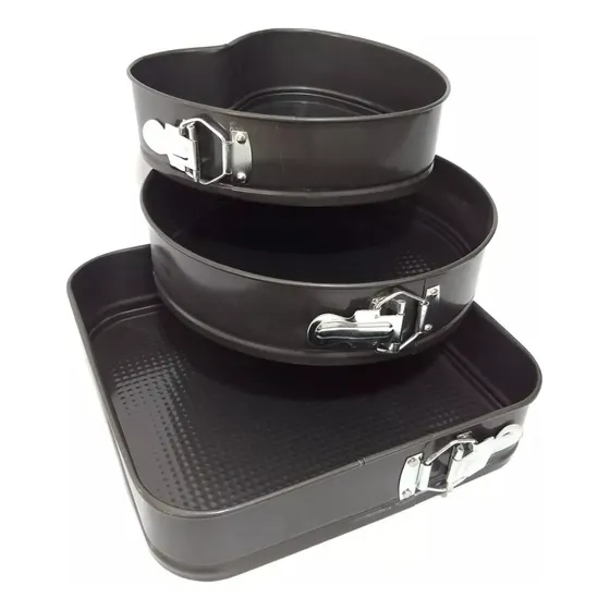Molde 3 Pds Tortas Moldes Antiadherente Desmontable SET X 3 CUADRADO/REDONDO fabricado en teflón antiadherente color gris oscuro - pack de 3