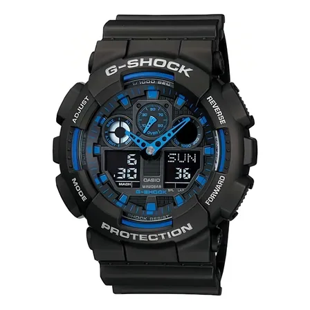 Reloj Pulsera Casio Ga-100-1a2dr Con Correa De Resina Color Negro - Bisel Negro/azul