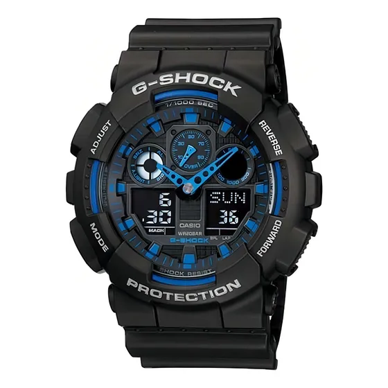 Reloj pulsera Casio GA-100-1A2DR con correa de resina color negro - bisel negro/azul