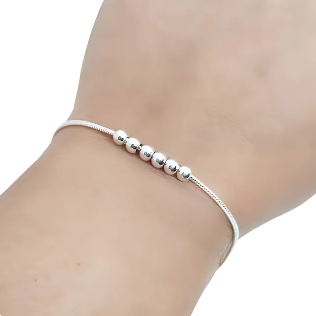 Pulsera Cola De Ratón De Acero Blanco Con Bolitas.