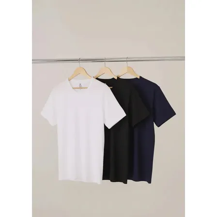 Kit 3 Camisetas Hering Masculina Básica Original Algodão Preto - Branco - Marinho G
