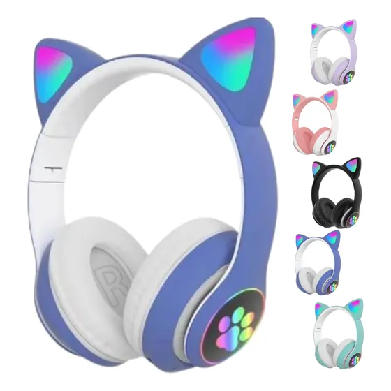 Fone Gatinho Sem Fio Led Bluetooth Infantil Orelha Gato Cat