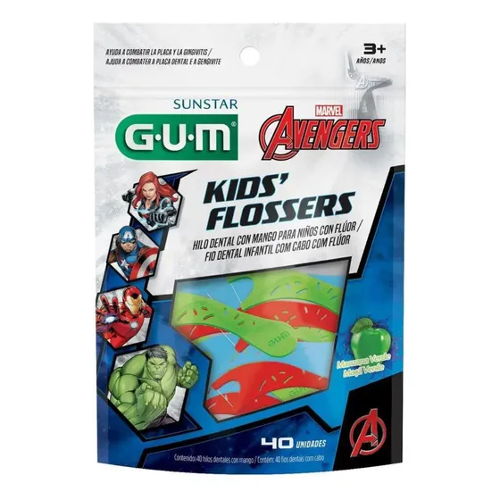 Flossers Avengers Fio Dental Infantil Com Cabo 40 Und - Gum