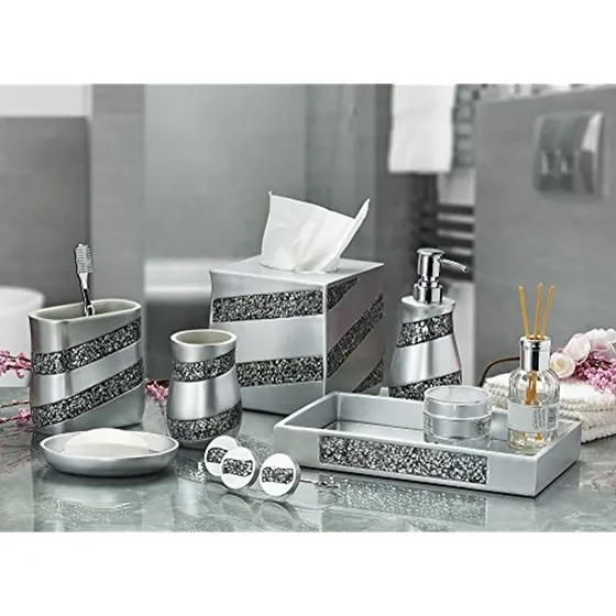 Dwellza Plata Mosaico Espejo Cosmético Bandeja Para Tocador 