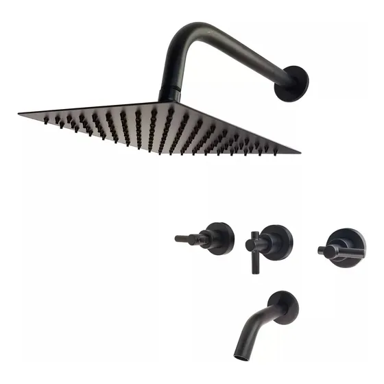 Griferia Baño Ducha Prato Black La Toscana Embutir Con Transferencia Doble Comando Negro Cierre Ceramico Duchador Duchon 20x20