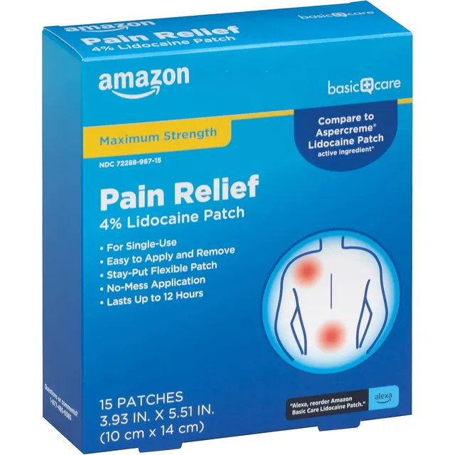 Parche Lidocaína 4% Amazon Basic Care Caja Con 15 Unidades