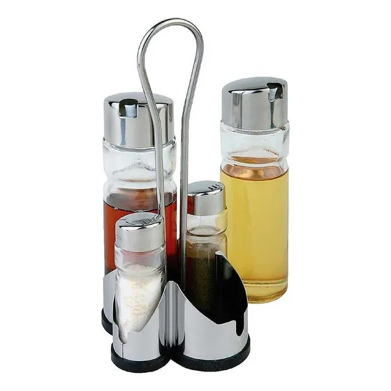 Set Condimentos X5 Piezas Vidrio Aceite Vinagre Sal Pimienta