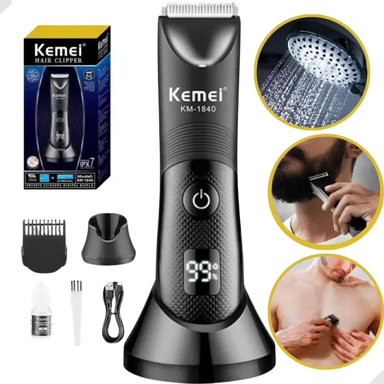 Aparador de Pelos Kemei KM-1840 Elétrico Sem Fio Cerâmica Preto