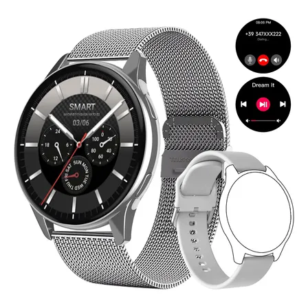 Reloj Smartwatch Unisex Con Llamadas Y Salud Plateado