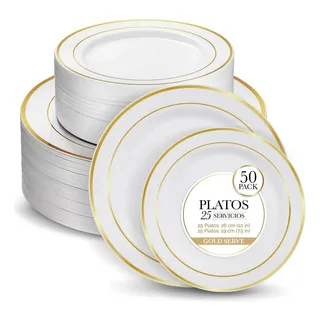 50 Platos De Plástico Resistentes Desechables Para Fiesta