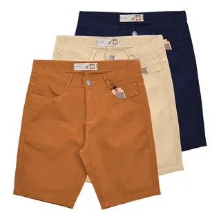 Kit Com 3 Bermudas Masculinas De Sarja Coloridas Baratas Kit Com 3 Bermudas Masculinas De Sarja Coloridas Baratas