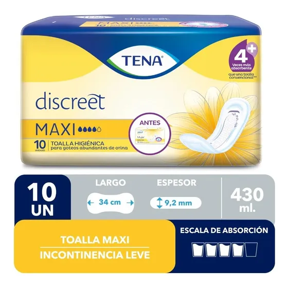 Tena Toalla  Incontinencia Urinaria Maxi 10 Unidades